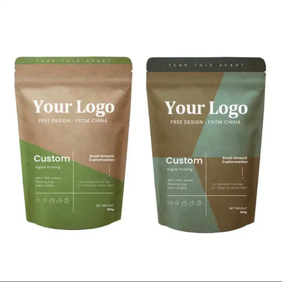 Doypack Ziplock Brown White Kraft Craft Paper Standing Up Pouches Τρόφιμα σκόνη Τσάι Καφέ Συσκευή Ζιπ σακούλες