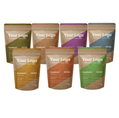 Doypack Ziplock Brown White Kraft Craft Paper Standing Up Pouches Τρόφιμα σκόνη Τσάι Καφέ Συσκευή Ζιπ σακούλες